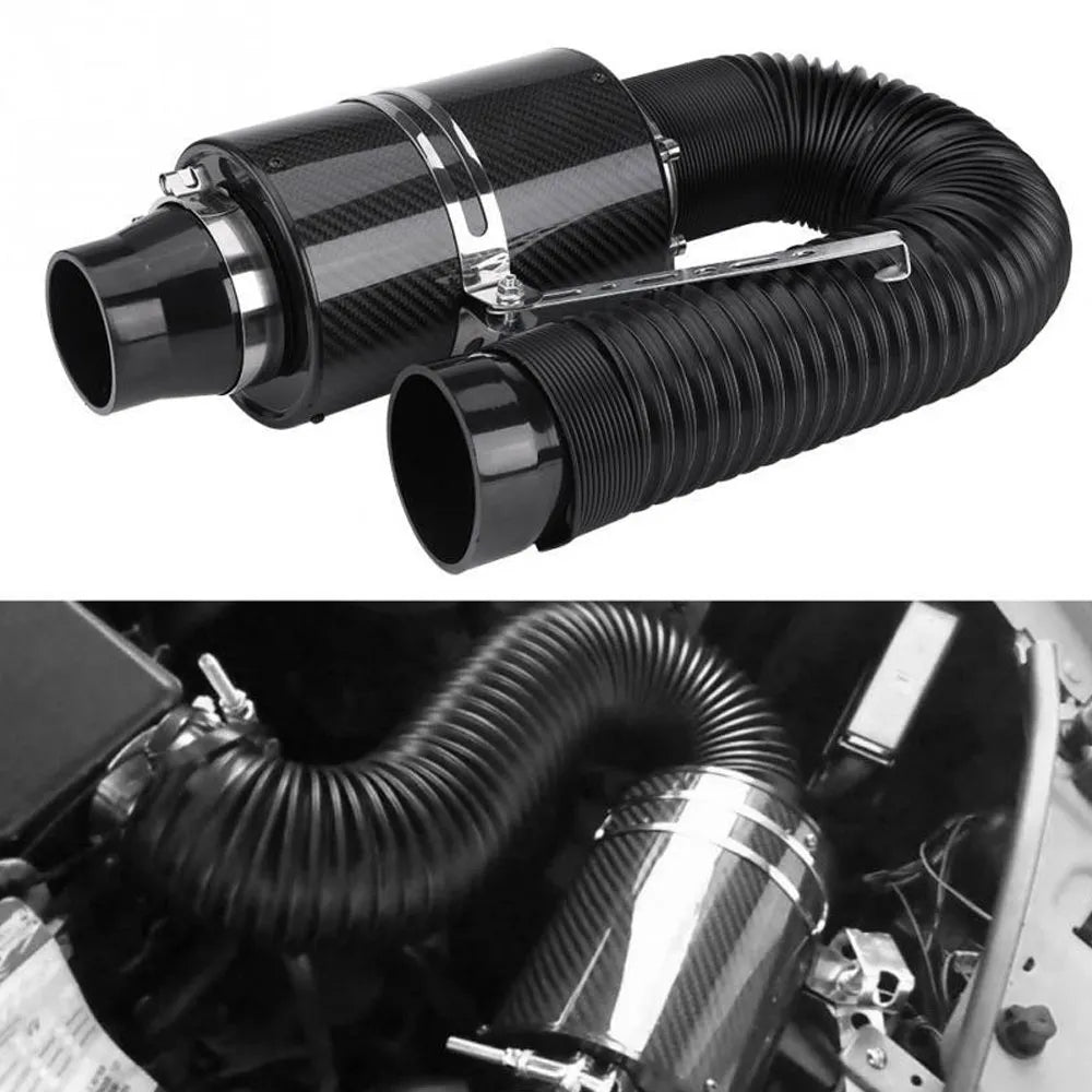 1 Set Universal Car 3 inch Carbon Fibre Cold Air Filter Feed Enclosed Intake Induction Pipe Hose Kit Universal