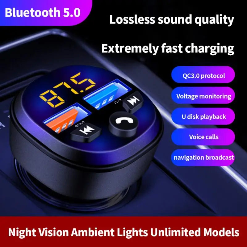 FM Transmitter Audio Receiver Car MP3 Player 3.1A QC 3.0 Dual USB Fast Charging Bluetooth-compatible 5.0 Handsfree Car Charger