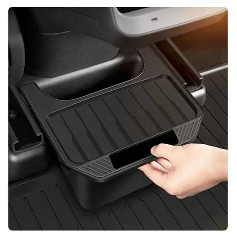 Tesla Model Y Rear Center Console Storage Box Stowing Tidying TPE Box with Cover Trash Can Under Seat Car Accessories